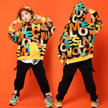 

Jazz Dance Costumes Kids Printing Hiphop Rave Outfit Street Dance Stage Performance Clothing Child Practice Wear 2 Pcs DC2771
