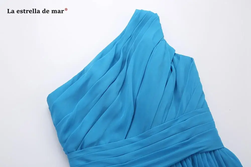Vestido dama de honor corto, Новое шифоновое ТРАПЕЦИЕВИДНОЕ бирюзовое платье подружки невесты на одно плечо, настоящая фотография, недорогое свадебное платье для гостей