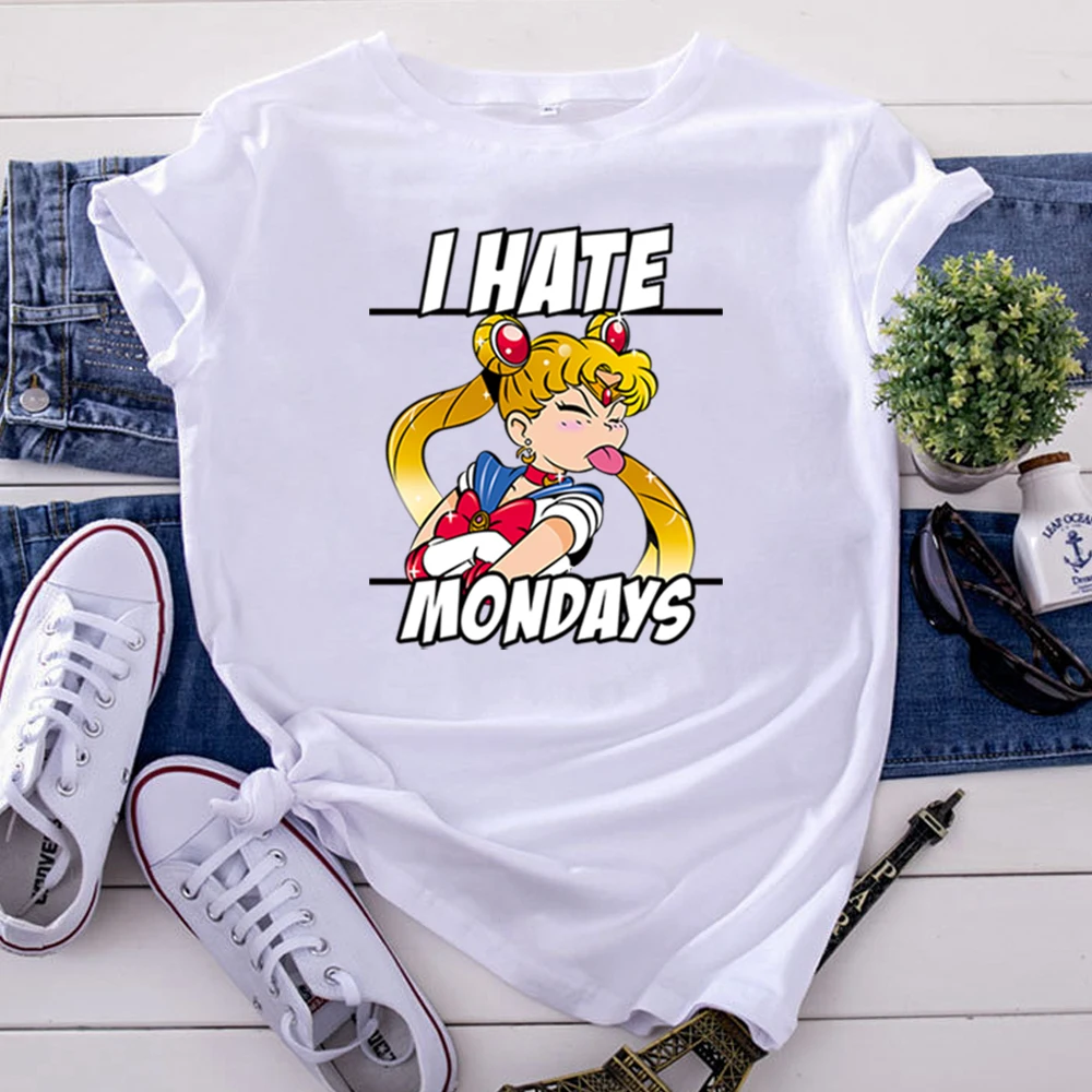 Funny Sailor Moon Personality Letters Print Tshirt For Women Goth Korean Style Women'S Shirts Harajuku Fashion Woman T-Shirts