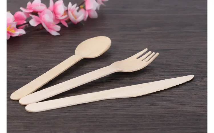 Description Picture 4 of item100pcs 16cm Party Use Disposable Wooden Fork Spoon Knife Flatware Wood Cutlery