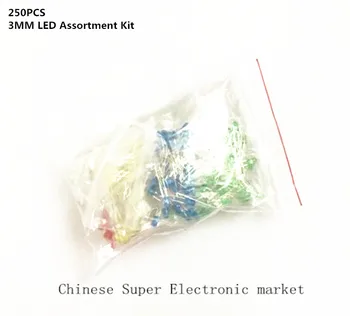 

250PCS 3MM LED Assortment Kit, Ultra Bright, Green/Yellow/Blue/White/Red, Light Emitting Diode