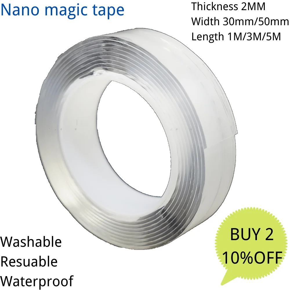 Transparent nano-tape Washable Reusable Double-Sided tape Adhesive Nano Traceless Sticker Removable Universal Disks Glue | Обустройство