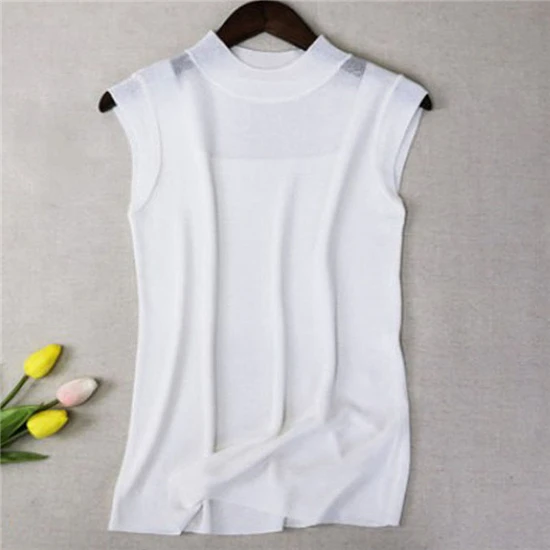 Sexy Women Ice Silk Knitted Vest Solid Color Sleeveless Tops Summer Camisole Suspenders Hollow Out Tops