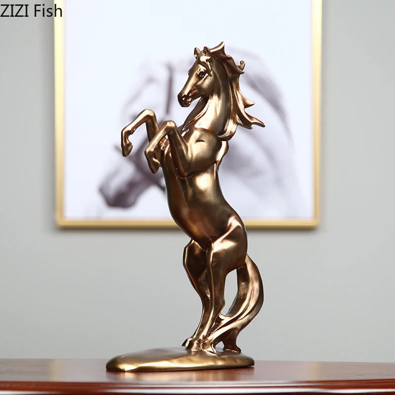 

Modern Resin Crafts Furnishings Animal Sculpture Golden Horse Modern Home Decoration Standing Horse Accessories Animal Figures