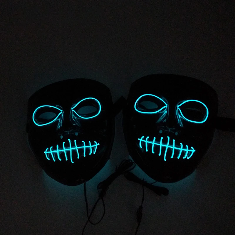 

The New Halloween Mouth Ghost Mask Horror Scared Mask Cold Light Glowing Mask V-Word Blood Sewing Ghost Transparent Blue Light