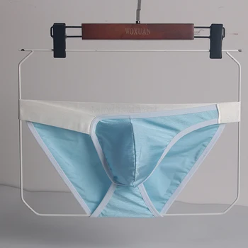 

Men's Silky Underwear WOXUAN Brand Man Funny Solid Bulge Pouch High-cut Briefs Gay Seamless Jockstraps Panties