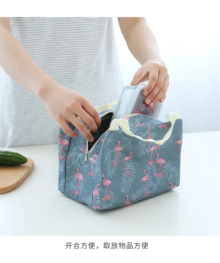 

Animal Flamingo Lunch Bags Women Portable Functional Canvas Stripe Insulated Thermal Food Picnic Kids Cooler Lunch Box Bag Tote