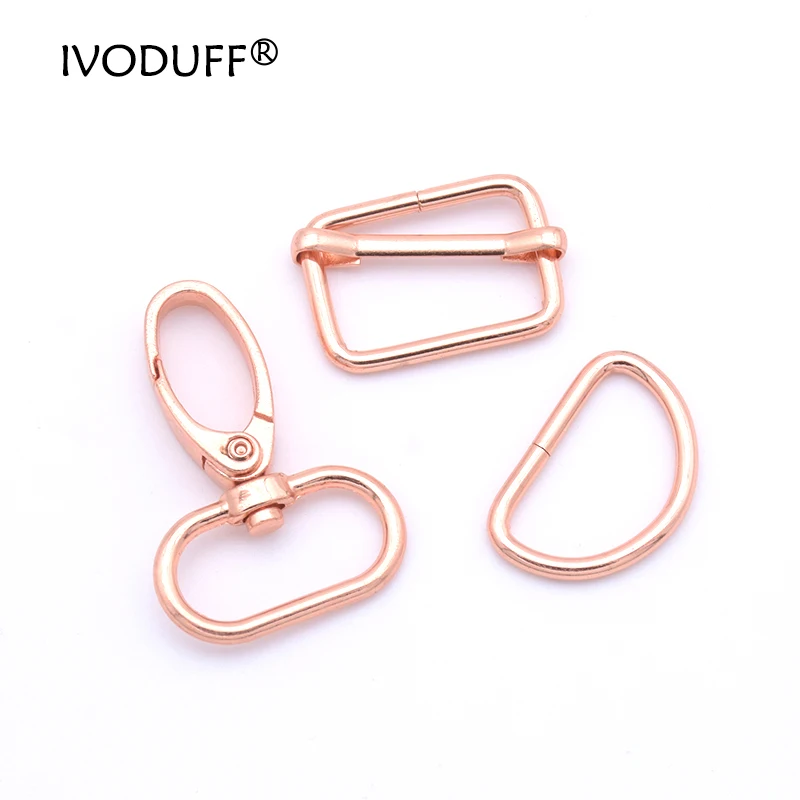 Metal Silder Buckle D Ring, Snap Hook In Rose Gold Color For DIY Purse and Bag Making, Handbag Metal Parts