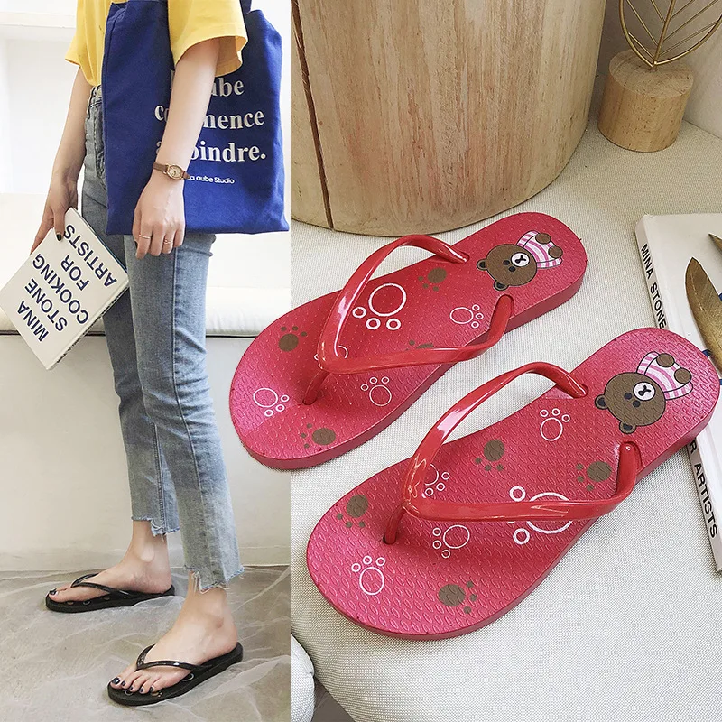 

New Style Summer Cartoon Bear Flip-flops Women's Household Bathroom Anti-slip Slippers Outdoor Casual Flip-flop Flip-flops