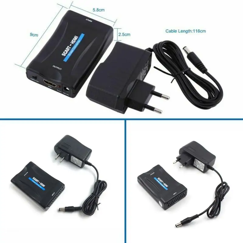720p / 1080p SCART to HDMI Converter HDMI Input SCART Output Composite Video HD Stereo Audio Adapter for HDTV DVD NTSC PA