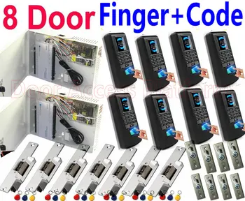 

8 Door New TFT LCD Fingerprint+Code PSU Power+Access Controller panel board Web IP Interface Control Door Strike locks+Software
