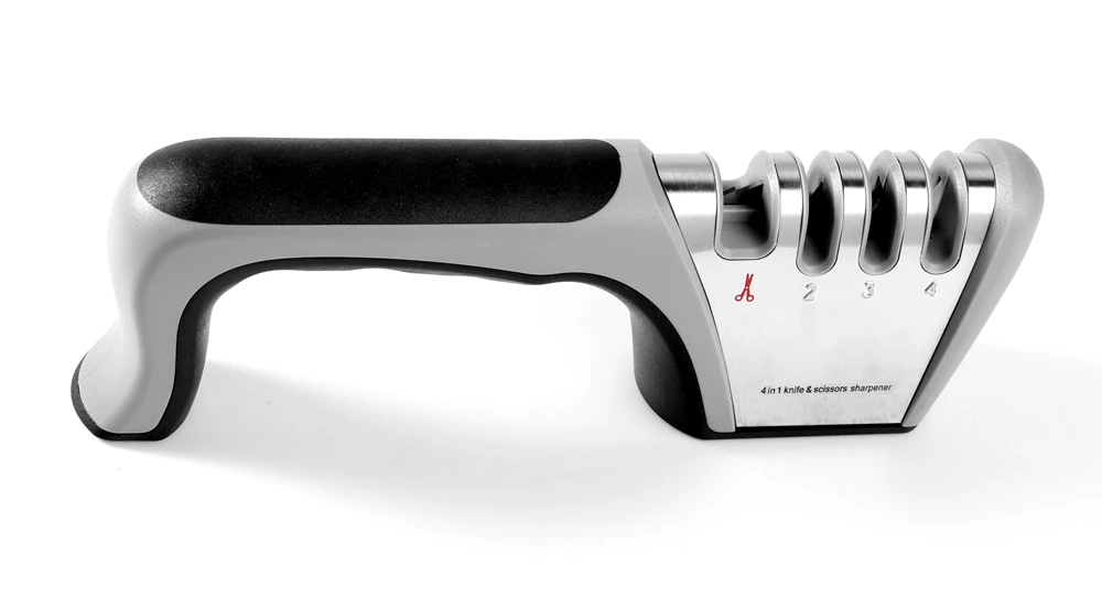 XITUO точилка профессиональная 4 в 1 ручная точилка нержавеющая сталь АБС-пластик кухонный нож повара Заточка Керамический СИП ремонтный нож - Цвет: Gray
