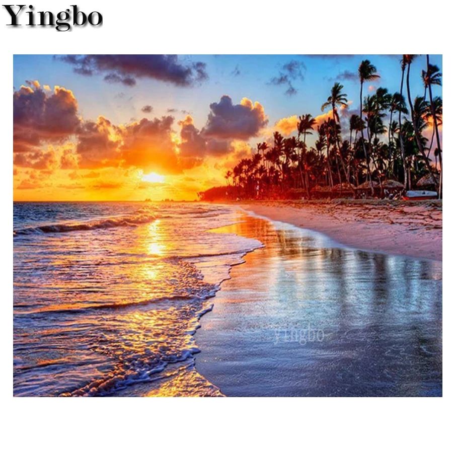 5D DIY Diamond Painting Beautiful Beach Sunset Embroidery Full Square Round Drill Cross Stitch Resin Living Room Decor | Дом и сад