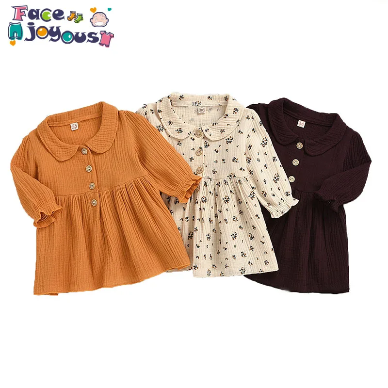 Весенне-летнее платье с рюшами для маленьких девочек хлопковые и льняные Детские праздничные платья-пачки принцессы с длинными рукавами для девочек