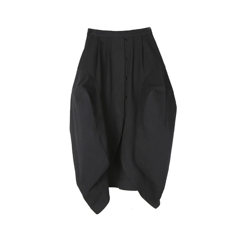 black TWOTWINSTYLE, повседневные черные юбки с неровными бутонами для женщин, с высокой талией, с рюшами, Осень-зима, женская юбка,, модная одежда - Цвет: black