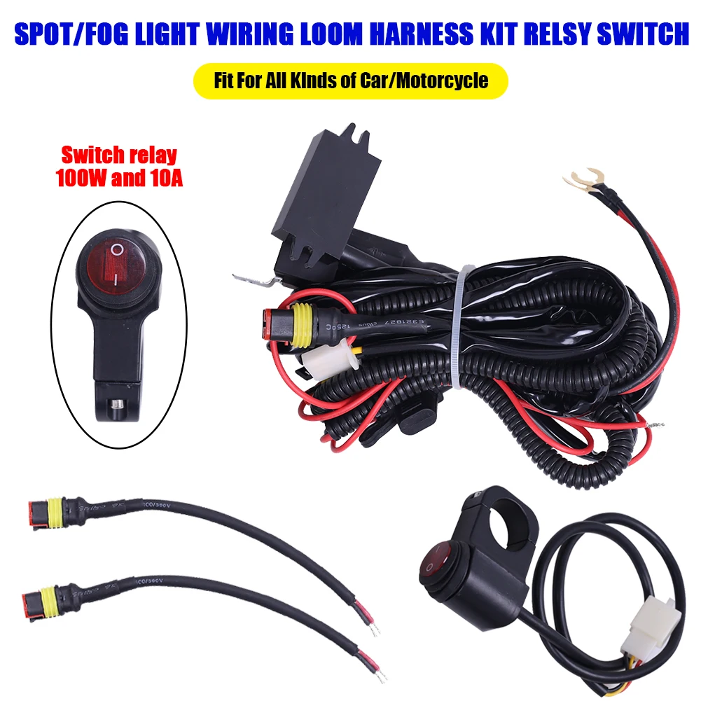 12V Motorcycle Fog Light Wiring Harness 100W 10A Relay Switch Fog Light