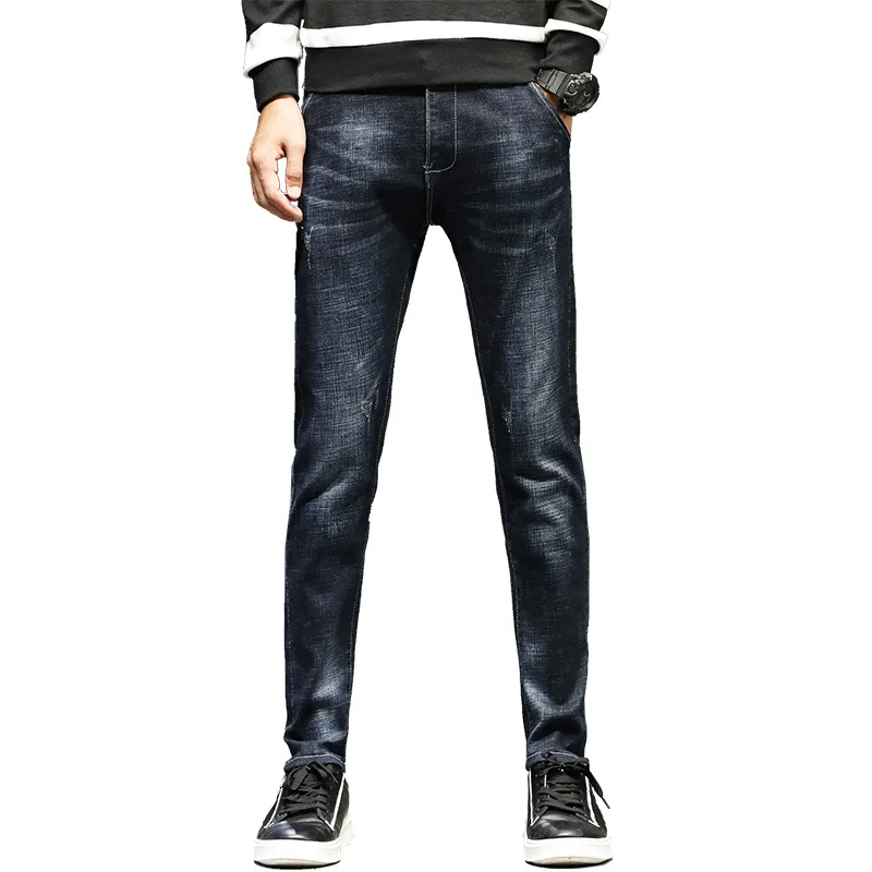 Cowboy Men Trousers Men's Stretch Jeans Male Casual Regular Fit Straight Retro Denim Pant Classic Fashion Clothes Blue