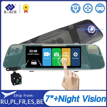 

E-ACE Car Mirror DVR Touch Dash Cam FHD 1080P Video Recorder Dual Lens Rear View Mirror with Rear View Camera Auto Registrator