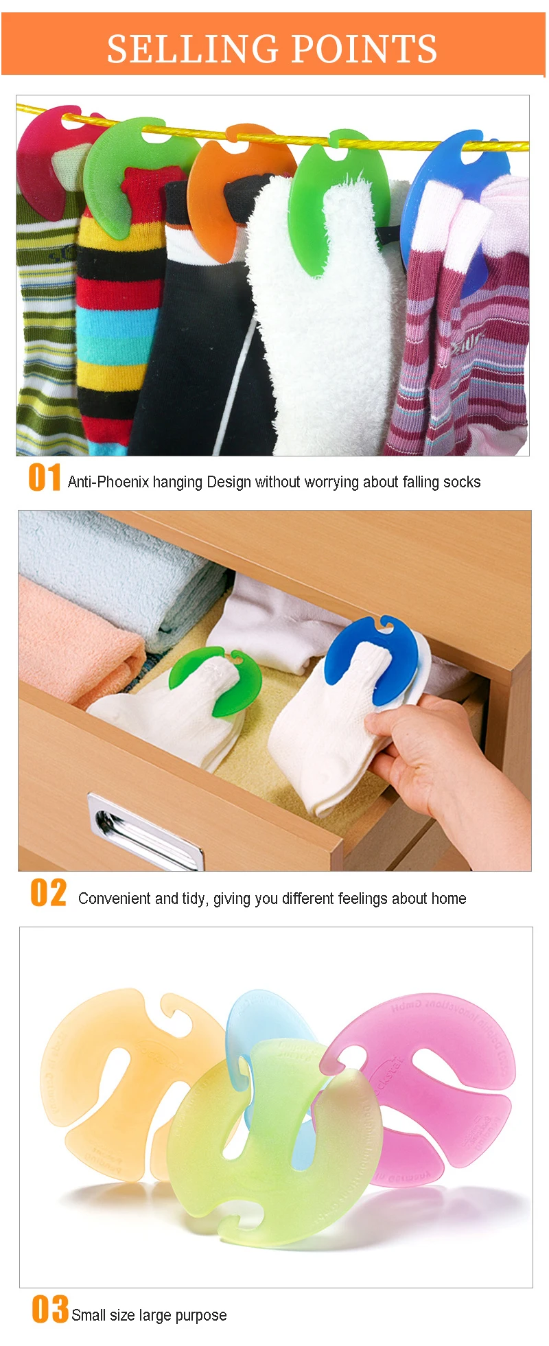 Socks Clip Multifunctional Home Storage Products Underwear Clip Glove Tie 6 Pieces Storage Hook (random Color)