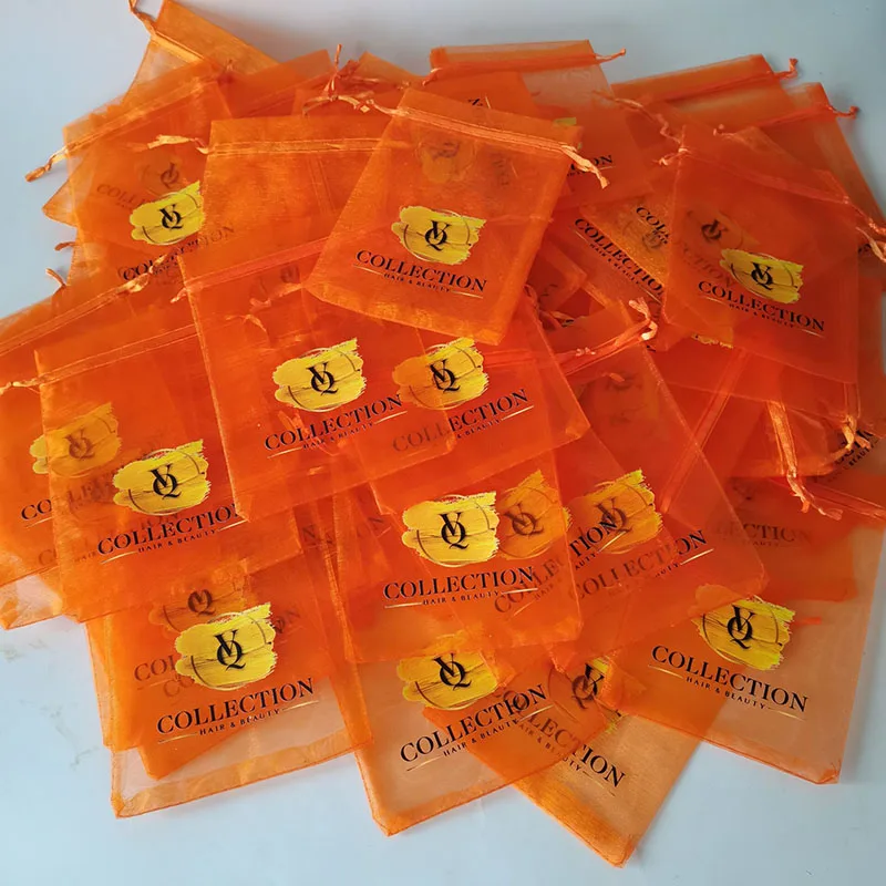 100pcs customized logo printing bags Drawstring Organza Bag small Pouches Jewelry Package Makeup Wedding Packaging Mesh Gift Bag