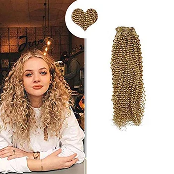 

Ugeat Curly Clip in Hair Extensions Human Hair Kinky Curly Highlight Brown Color #P12/613 Machine Remy Human Hair 120G 7Pieces