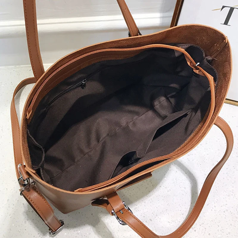 Большая женская сумка, кожаная женская сумка через плечо, дизайнерская женская сумка-мессенджер, Женская Повседневная Сумка-тоут, коричневая сумка