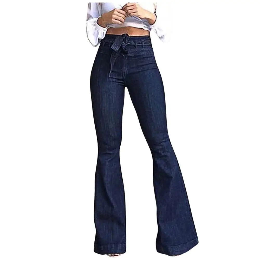 Женские джинсы с высокой талией, джинсовые расклешенные брюки, уличный стиль, синие обтягивающие винтажные брюки, расклешенные джинсы, африканские штаны, брюки - Цвет: Синий