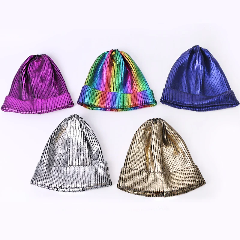 Autumn Winter Ins Gold Silver Purple Metallic Unisex Acrylic Knitted Beanie Cap Hat Skullies Girls Beanies Women Caps 2018 New 2