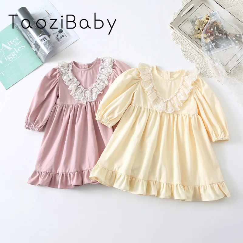 Детские платья для девочек; Новинка г.; весеннее кружевное платье в Корейском стиле с круглым вырезом и вышивкой для маленьких девочек; платья принцессы для девочек