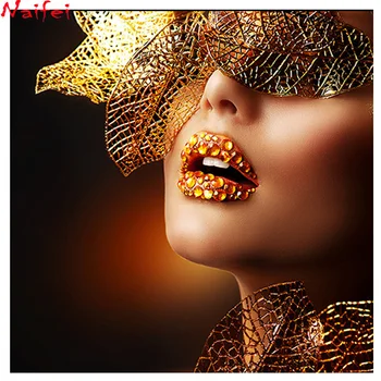 

5D DIY Diamond Painting Gold Lips Fashion Sexy Women Painting Diamond Embroidery Cross Stitch portrait Home Decoration Gift Gift