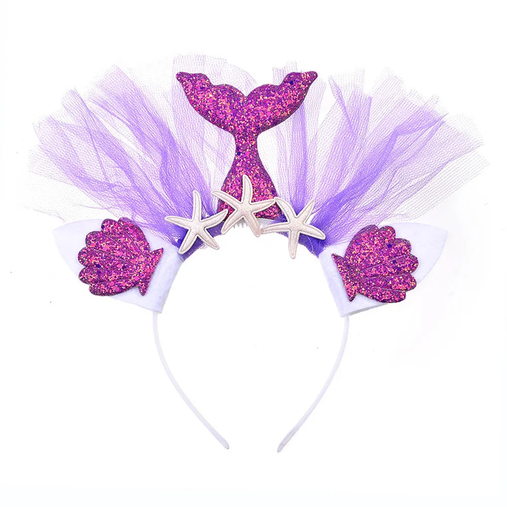Mermaid Headband 3 Милые свадебные платья русалки для девочек, рождественское платье с рисунком ракушек детская юбка-пачка в стиле Русалочки, платье принцессы Ариэль комплект с повязкой на голову с блестками - Цвет: Mermaid Headband 3