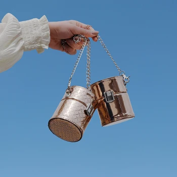 

Ins Chain Wome Shoulder Crossbody Bag All-match 2020 Casual Laides Mini Portable Cylindrical shape Handbag Chic Messenger Bags