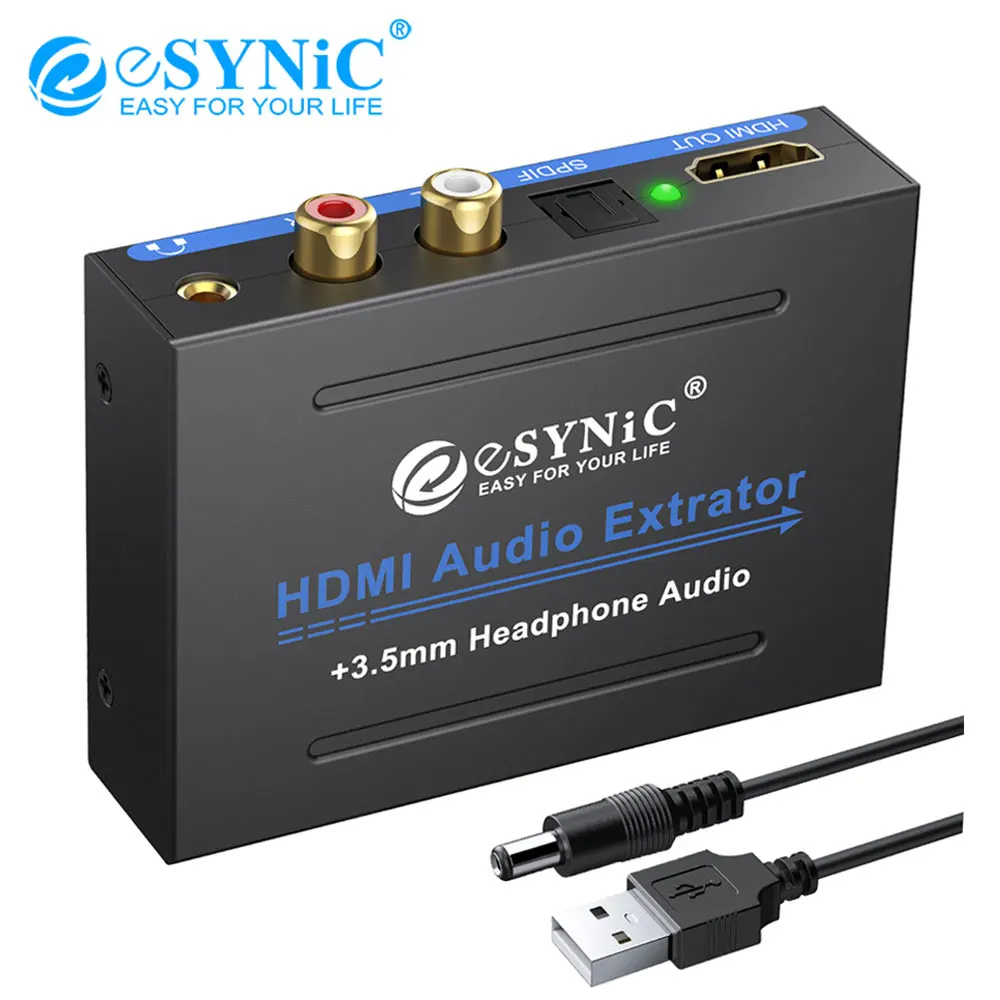 eSYNiC 1080P HDMI to HDMI Optical TOSLINK SPDIF Analog RCA L R 3 5mm Headphone HDMI Audio Extractor Converter Audio Splitter