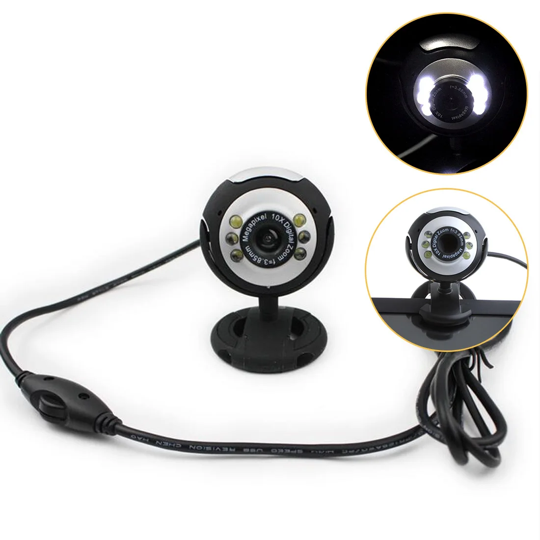 

Digital HD USB 2.0 Webcam Camera 30.0 Mega Pixels 6 LED Web Cam with Mic Microphone for Skype for MSN PC