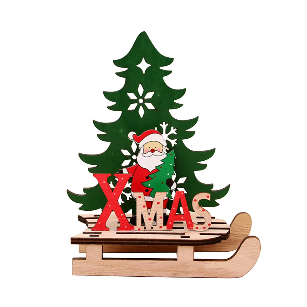 

Painted DIY Desktop Party Tree Shape Christmas Ornament Wooden Sled Decoration Deer Craft Home Cute Kids Gift Santa