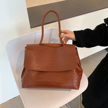 

New Large Capacity Alligator Handbags For Women 2020 Retro Solid Color Crossbody Shoulder Bag Luxury Quality Leather Tote Bags