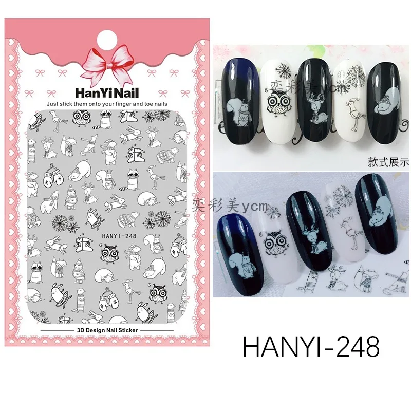 Новые HANYI-247-248-252 Рождественские 3d наклейки для ногтей штамповка экспорт из Японии дизайн