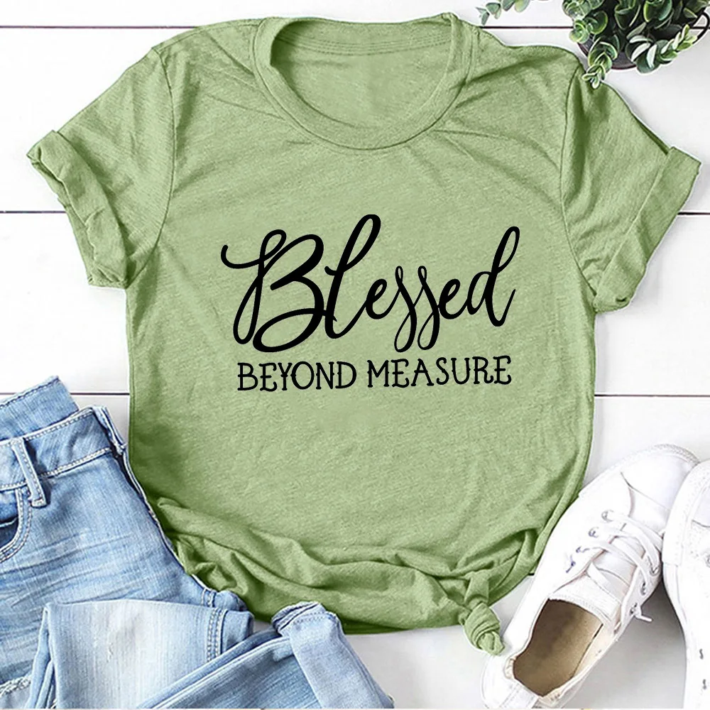 Blessed Beyond Measure Women T Shirt Harajuku Aesthetic Tops Graphic Tees Shirt Female Short Sleeve Round Neck Women Clothes