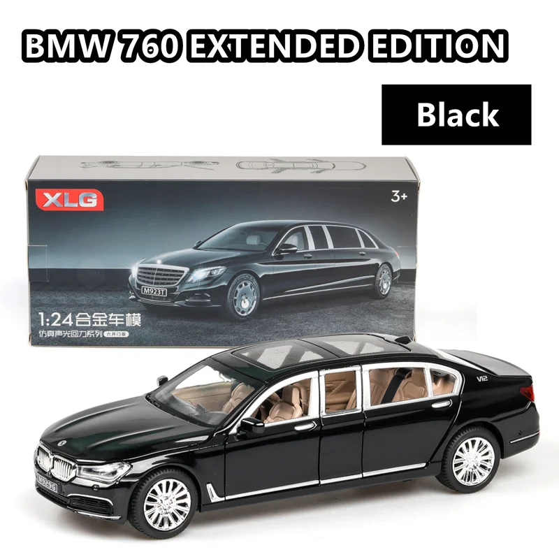 1:24 BMW 760LI модель игрушечного автомобиля из сплава со звуком и светильник, коллекция подарков - Цвет: Черный