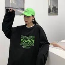 Camiseta de cuello redondo para hombre y mujer, Camiseta de algodón puro estilo coreano Harajuku, Camiseta holgada de manga larga con estampado de letras simple retro