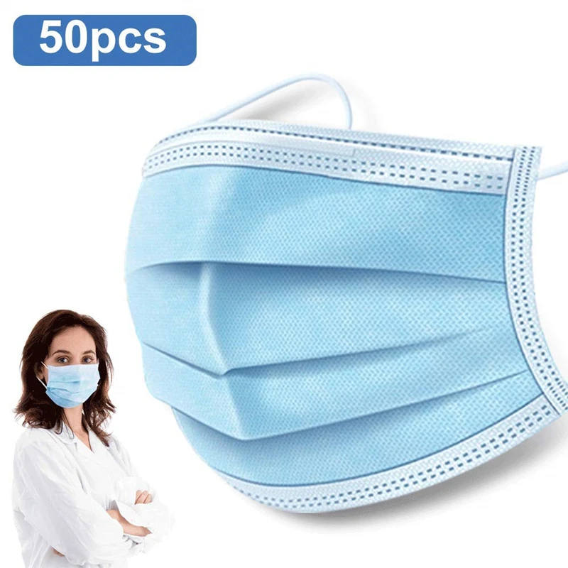 

50PCS Disposable Protective Mask 3 Layers Dustproof Facial Protective Cover Masks Maldehyde Prevent bacteria anti-virus Masks