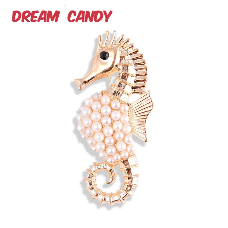 Dream Candy 2 цвета Элегантные жемчужные броши в виде морских коньков для женщин креативные ювелирные изделия брошь булавка в виде животного Пальто аксессуары горячая распродажа