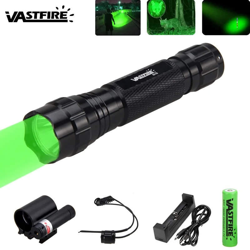 

501B 350 lm Green Light Tactical Q5 LED Flashlight Lamp Camping Hunting Light Waterproof for 18650 with Remote Pressure Switch