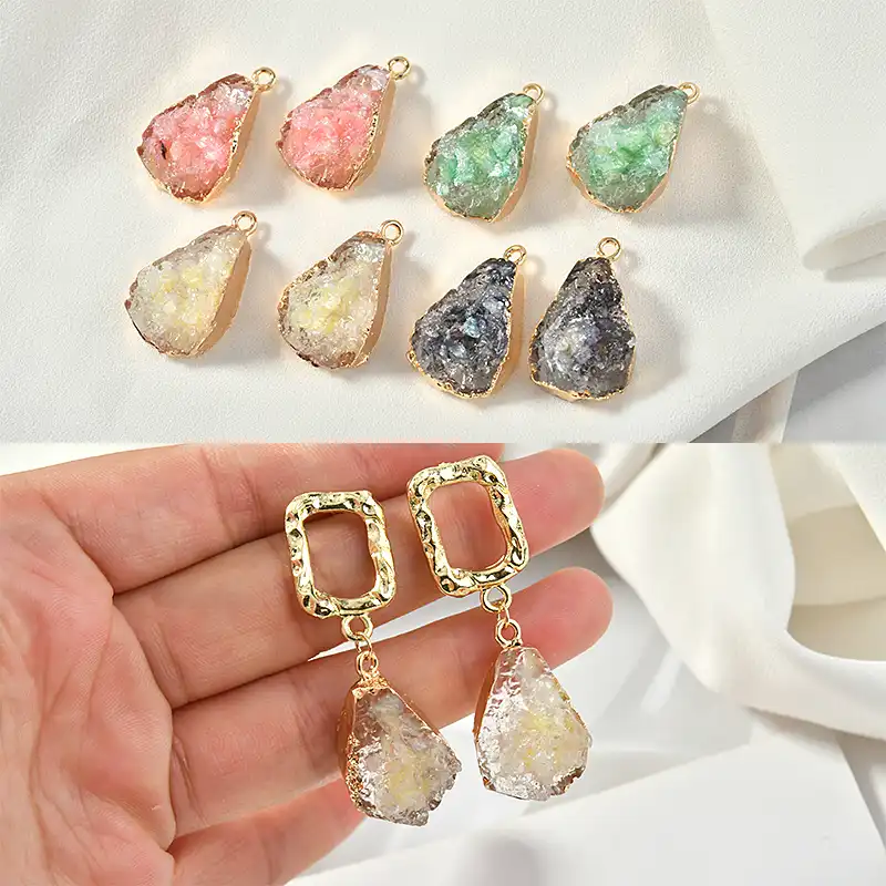 透明なクリスタルのような鉱石色砕石シェル樹脂ペンダントdiyのイヤリングのアクセサリー Jewelry Findings Components Aliexpress
