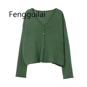 

V Neck Knit Cardigan Women Slouchy Linen Cotton Cardigans Pure color
