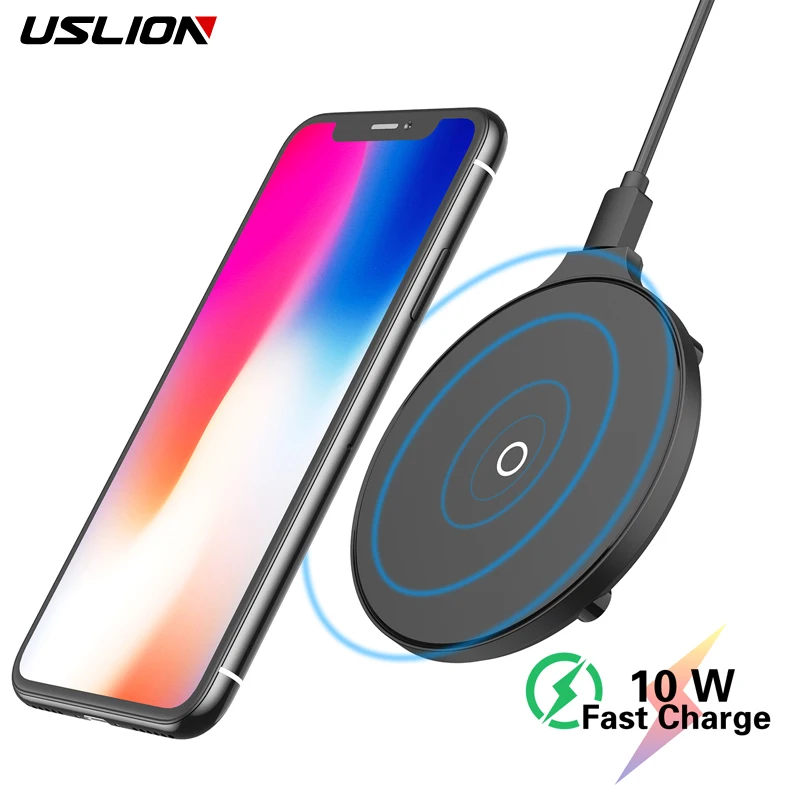 USLION 5 Вт/10 Вт Qi Беспроводное зарядное устройство для iPhone X 8 Plus XR Max samsung S8 S9 huawei Xiaomi M9 зарядное устройство беспроводная док-станция