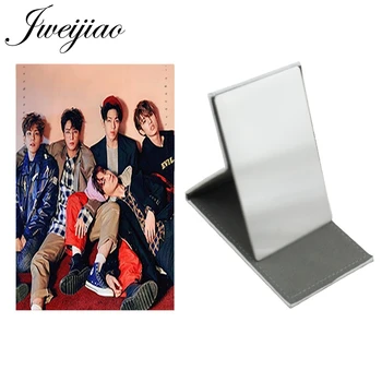 

JWEIJIAO Day 6 KPOP Famous Star Stainless Steel Rectangle Table Desktop Mirror Folding Leather Makeup Travel Purse Mirror DAY23