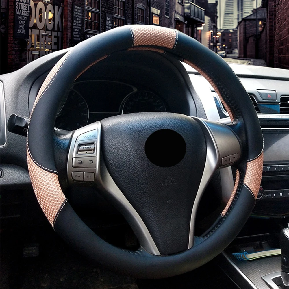 Black Beige Универсальные аксессуары для интерьера, чехол на руль для Toyota Aygo Vitz Yaris Auris C-HR RAV4 Prius alpha Hilux Lexus NX et - Название цвета: Black Beige