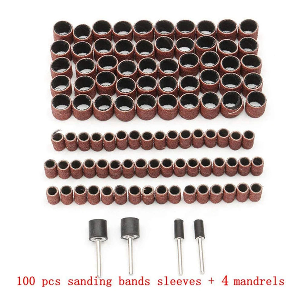 

100 Pcs/set Sandpaper Ring 12mm Emery Cloth Wheel 1/4 1/2 Inch Sanding Sandpaper Sleeves And 4 Mandrels For Rotary Tools
