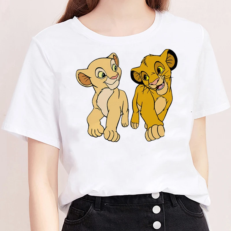 

Simba Nala Print Kawaii Graphic T-shirt Short Sleeve Harajuku Shirt White Vogue Summer Female Streetwear Casual Womens Clothing